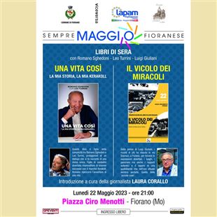 Romano Sghedoni, Leo Turrini e Luigi Giuliani in piazza Menotti per la presentazione di due libri